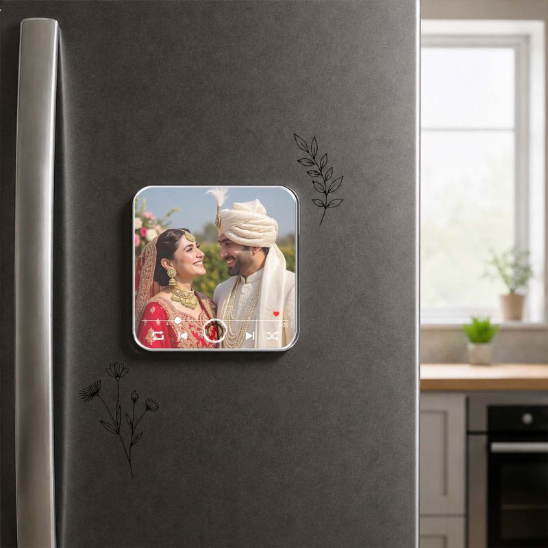 Personalized Custom Photo & Music Player Music Fridge Magnet for Husband Wife  Wedding Gift for Couples  Playable Music Rechargeable with On/Off Button